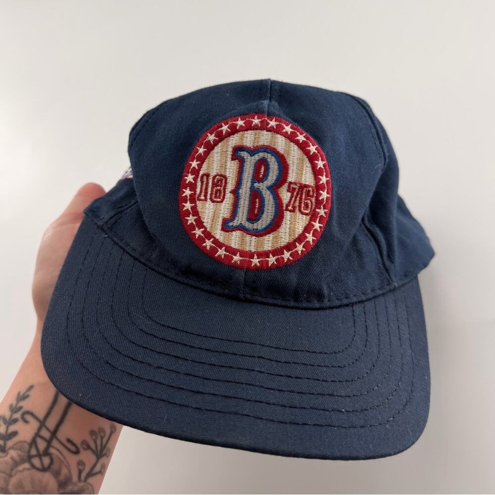 Vintage Budweiser SnapBack Hat Navy Blue Red White Embroidered Beer Made in USA